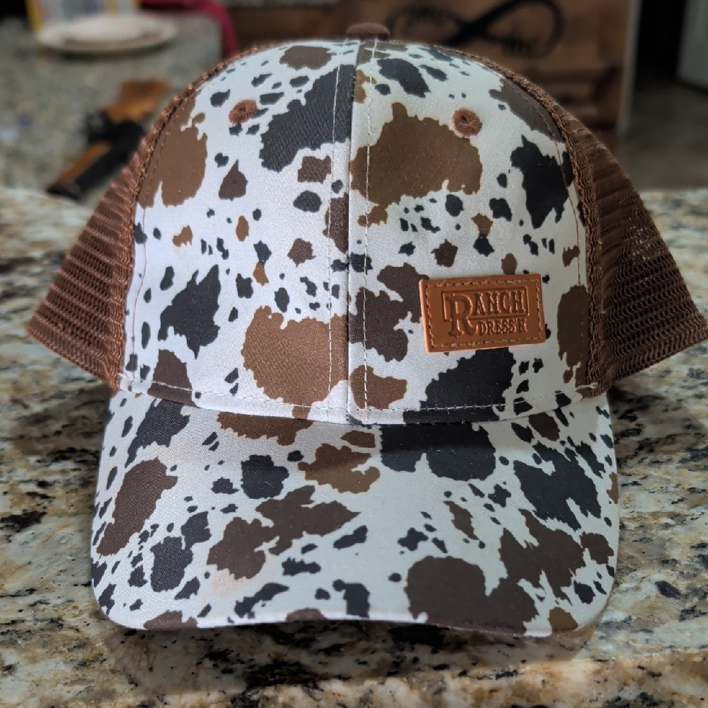 Ranch Dress'n Brown and White Cow Print Hat